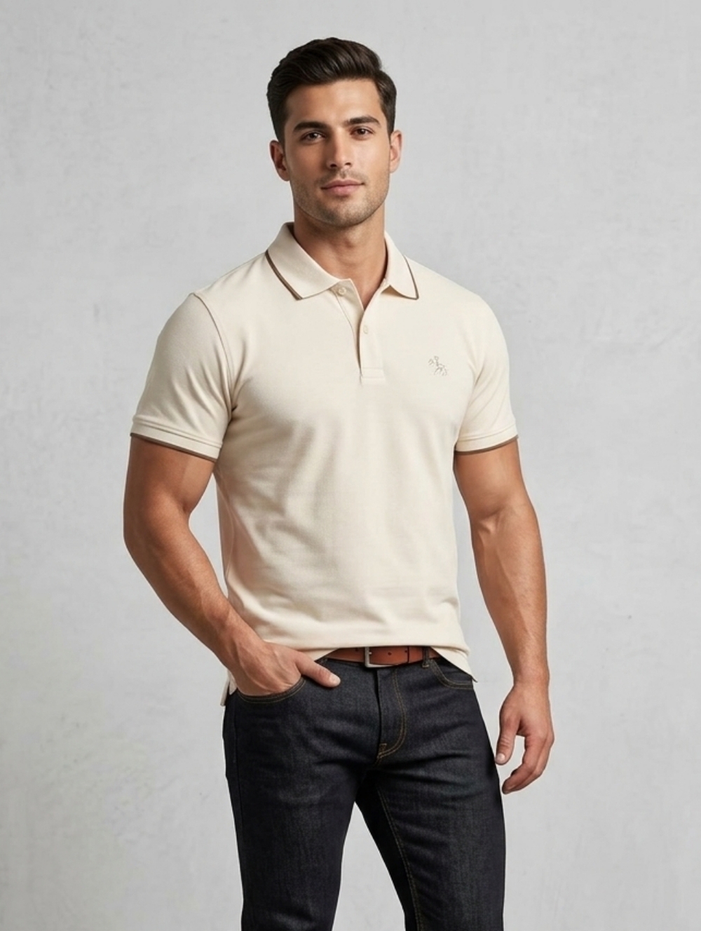 U.S. Polo Assn. Cream Short Sleeve Polo with Contrast Trim